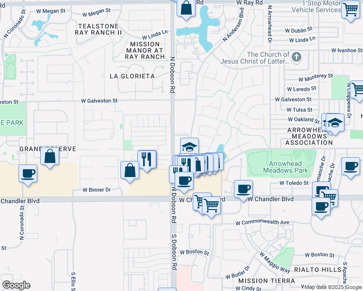 map of restaurants, bars, coffee shops, grocery stores, and more near in Chandler