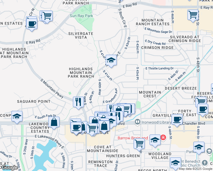map of restaurants, bars, coffee shops, grocery stores, and more near 14850 South 41st Street in Phoenix