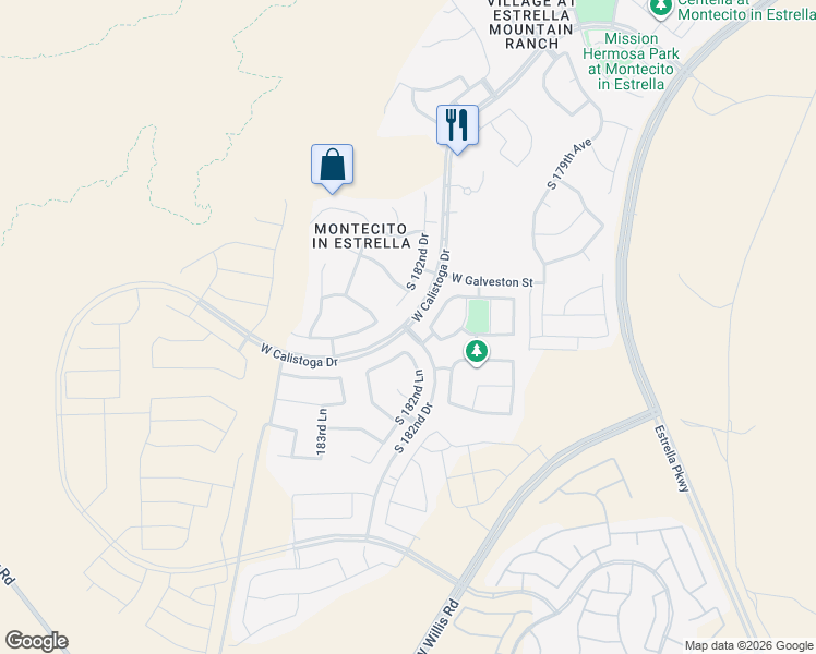 map of restaurants, bars, coffee shops, grocery stores, and more near South 182nd Drive in Buckeye
