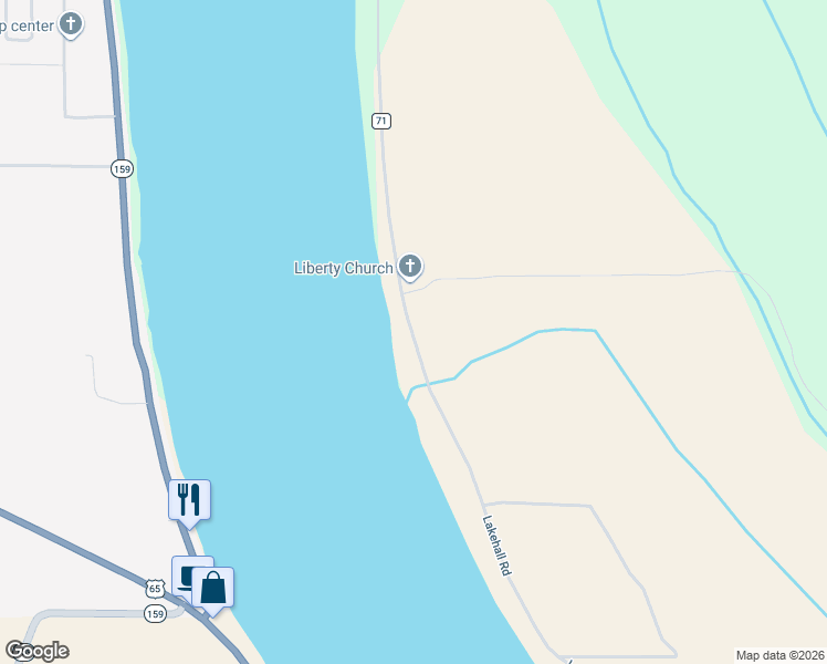 map of restaurants, bars, coffee shops, grocery stores, and more near 1604 County Road 71 in Lake Village