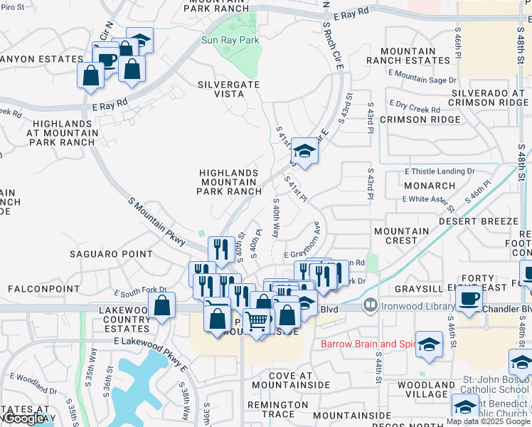 map of restaurants, bars, coffee shops, grocery stores, and more near 15008 South 40th Street in Phoenix