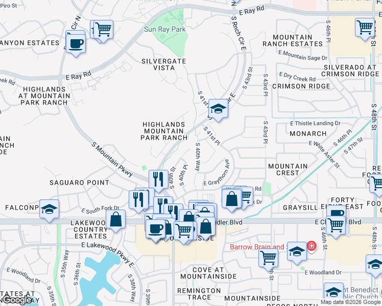 map of restaurants, bars, coffee shops, grocery stores, and more near 15008 South 40th Street in Phoenix