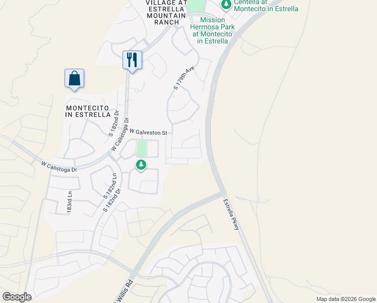 map of restaurants, bars, coffee shops, grocery stores, and more near 17865 West Thistle Landing Drive in Goodyear