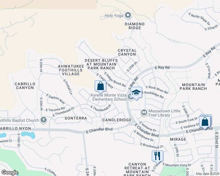 map of restaurants, bars, coffee shops, grocery stores, and more near 2509 East Taxidea Way in Phoenix