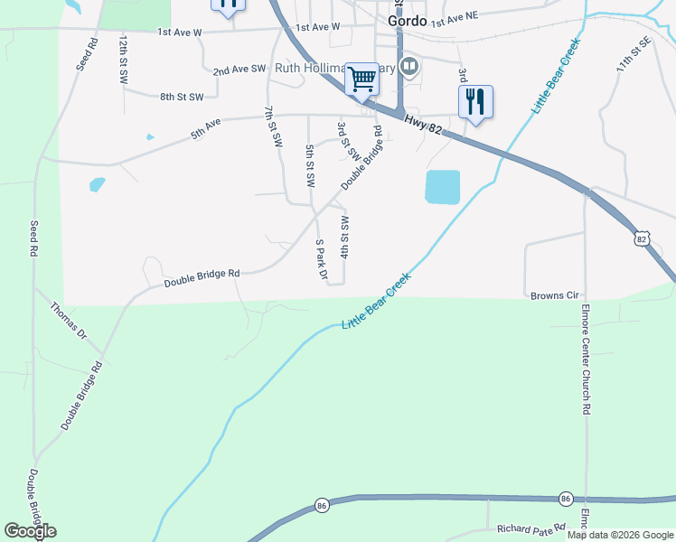 map of restaurants, bars, coffee shops, grocery stores, and more near 4th Street Southwest in Gordo