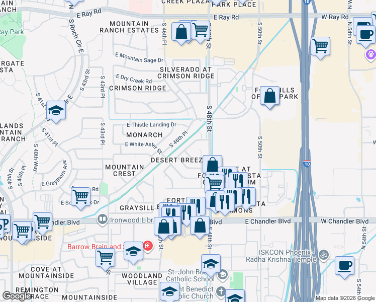 map of restaurants, bars, coffee shops, grocery stores, and more near 15022 South 47th Street in Phoenix