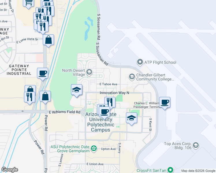 map of restaurants, bars, coffee shops, grocery stores, and more near in Mesa