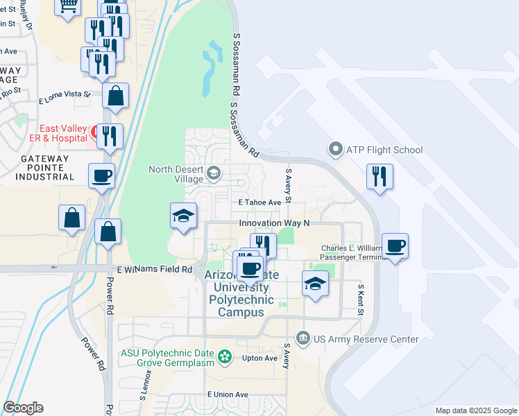 map of restaurants, bars, coffee shops, grocery stores, and more near in Mesa