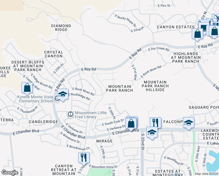 map of restaurants, bars, coffee shops, grocery stores, and more near 15011 South 30th Street in Phoenix