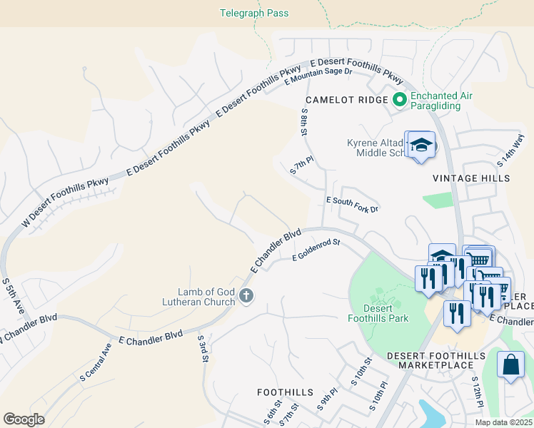 map of restaurants, bars, coffee shops, grocery stores, and more near 15004 South 7th Street in Phoenix