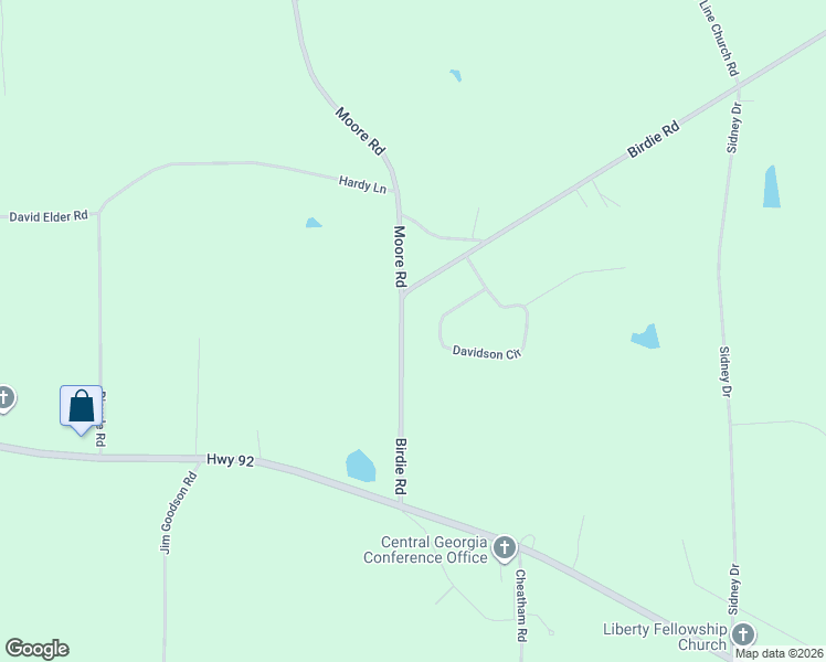 map of restaurants, bars, coffee shops, grocery stores, and more near 2487 Birdie Road in Griffin