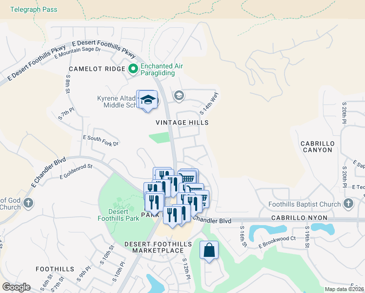 map of restaurants, bars, coffee shops, grocery stores, and more near 1324 East Sapium Way in Phoenix