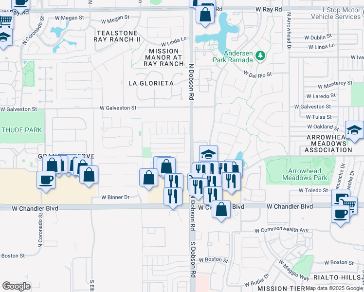 map of restaurants, bars, coffee shops, grocery stores, and more near 2007 West Tyson Street in Chandler