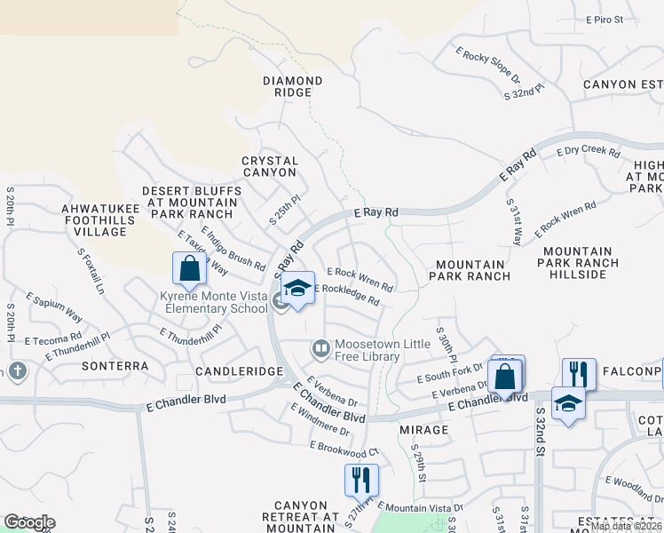 map of restaurants, bars, coffee shops, grocery stores, and more near 2706 East Rock Wren Road in Phoenix