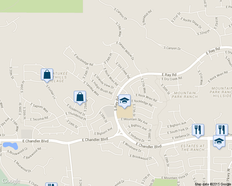 map of restaurants, bars, coffee shops, grocery stores, and more near 15011 South 25th Way in Phoenix