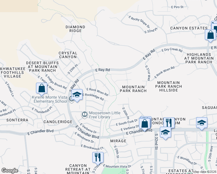 map of restaurants, bars, coffee shops, grocery stores, and more near 15025 South 28th Street in Phoenix
