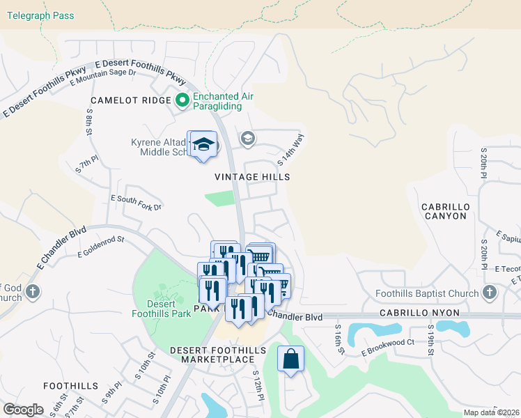 map of restaurants, bars, coffee shops, grocery stores, and more near 1336 East Sapium Way in Phoenix