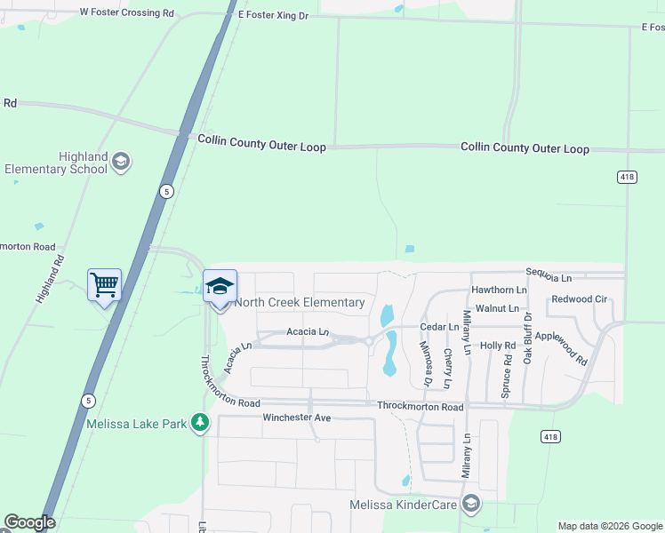 map of restaurants, bars, coffee shops, grocery stores, and more near 3005 Teak Drive in Melissa