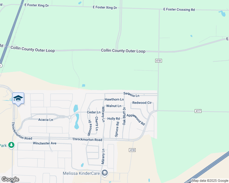 map of restaurants, bars, coffee shops, grocery stores, and more near 3411 Sequoia Lane in Melissa