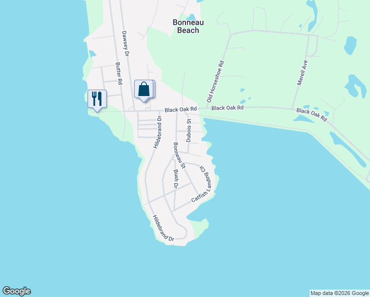 map of restaurants, bars, coffee shops, grocery stores, and more near 402 Dubois Street in Bonneau