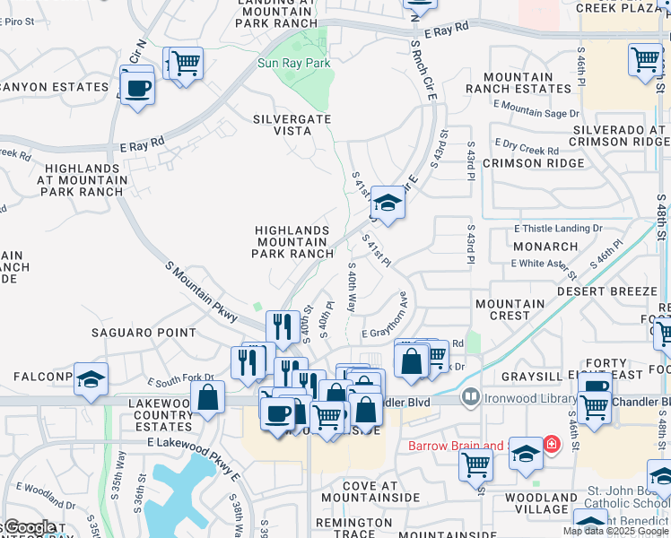 map of restaurants, bars, coffee shops, grocery stores, and more near 15008 South 40th Street in Phoenix