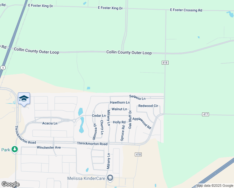 map of restaurants, bars, coffee shops, grocery stores, and more near 3411 Sequoia Lane in Melissa