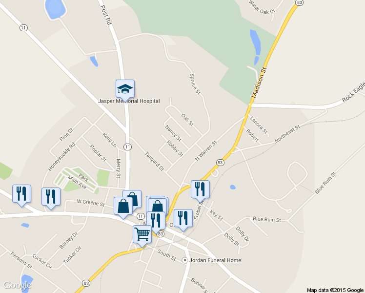 map of restaurants, bars, coffee shops, grocery stores, and more near 221 Nancy St in Monticello