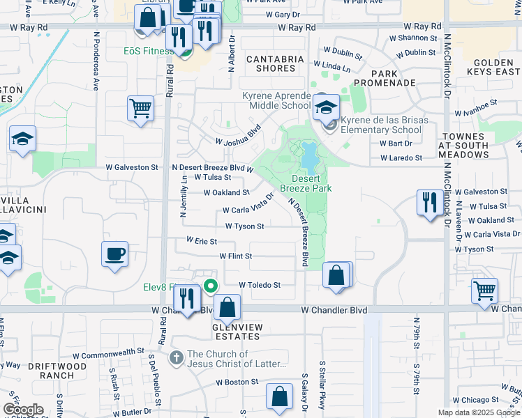 map of restaurants, bars, coffee shops, grocery stores, and more near 4649 West Carla Vista Drive in Chandler