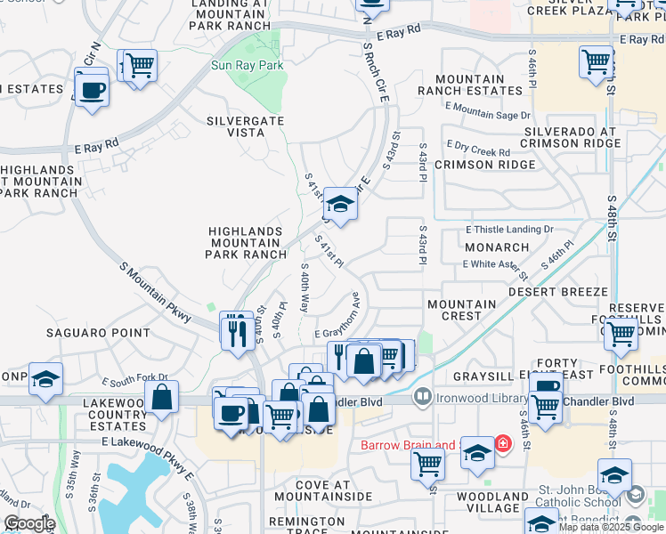 map of restaurants, bars, coffee shops, grocery stores, and more near 14850 South 41st Street in Phoenix