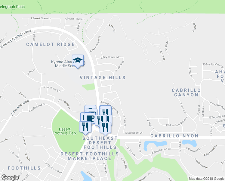 map of restaurants, bars, coffee shops, grocery stores, and more near 1404 East Sapium Way in Phoenix