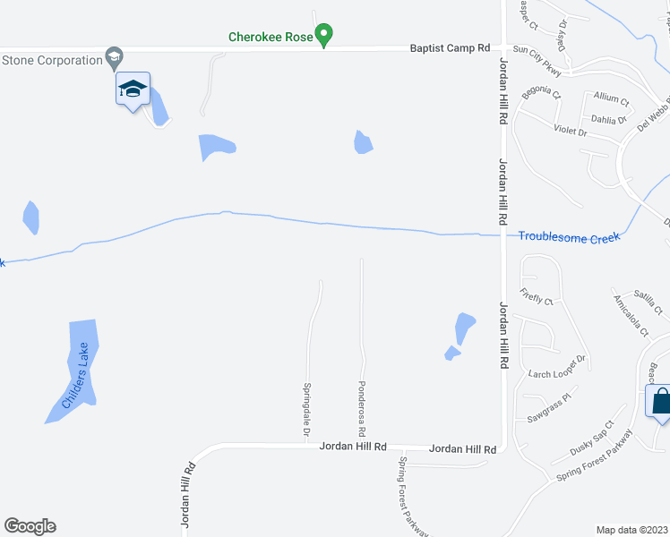 map of restaurants, bars, coffee shops, grocery stores, and more near 249 Ponderosa Road in Griffin
