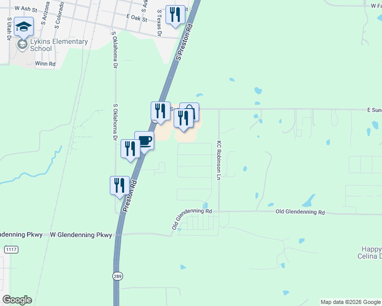 map of restaurants, bars, coffee shops, grocery stores, and more near Wexford Drive in Celina