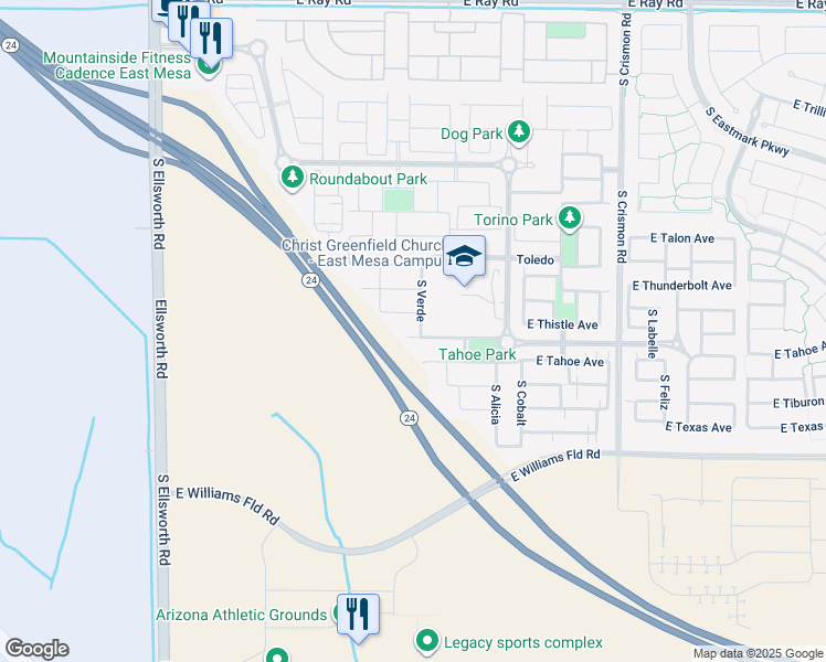 map of restaurants, bars, coffee shops, grocery stores, and more near 9636 East Twinkle Circle in Mesa