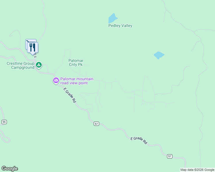 map of restaurants, bars, coffee shops, grocery stores, and more near 22021 Crestline Road in Palomar Mountain