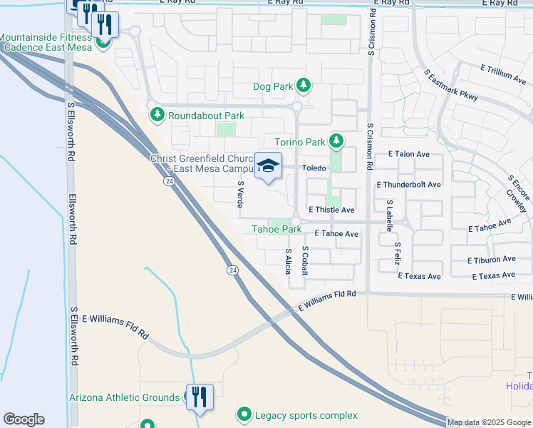 map of restaurants, bars, coffee shops, grocery stores, and more near 9716 East Twinkle Avenue in Mesa