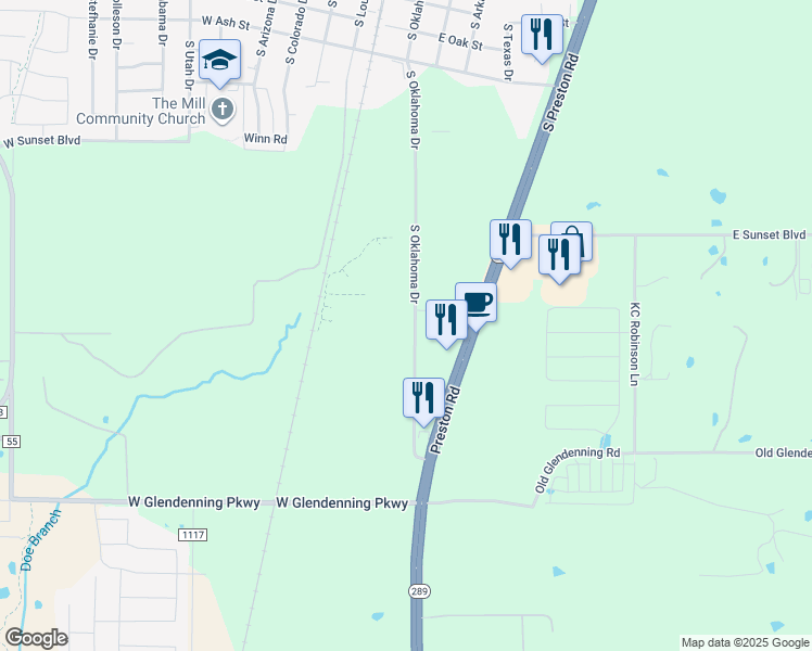 map of restaurants, bars, coffee shops, grocery stores, and more near 1111 South Oklahoma Drive in Celina