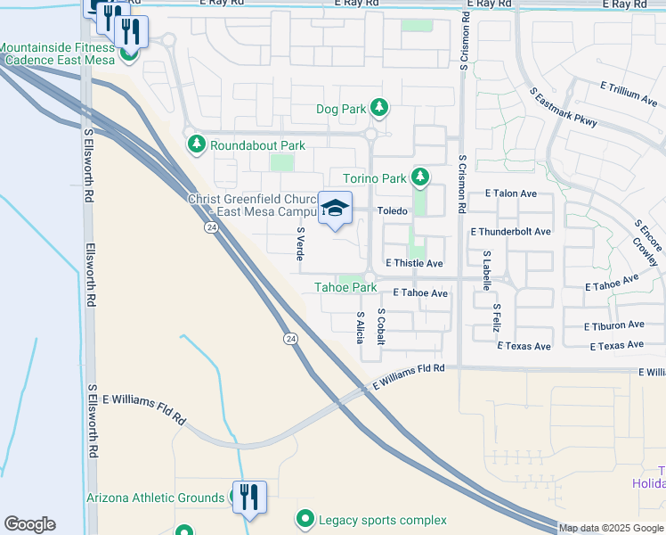map of restaurants, bars, coffee shops, grocery stores, and more near 9716 East Twinkle Avenue in Mesa
