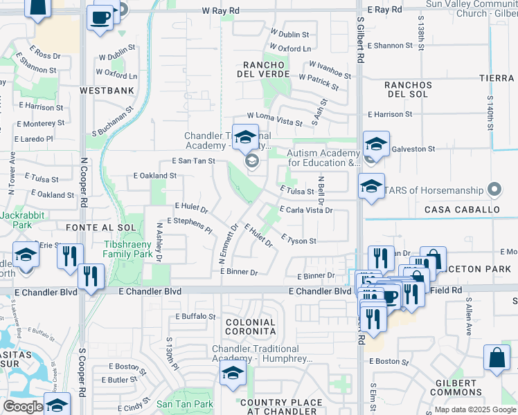 map of restaurants, bars, coffee shops, grocery stores, and more near 420 North Roger Way in Chandler