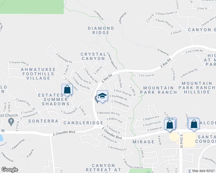 map of restaurants, bars, coffee shops, grocery stores, and more near 2626 East Desert Trumpet Road in Phoenix