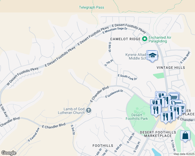map of restaurants, bars, coffee shops, grocery stores, and more near 15004 South 7th Street in Phoenix