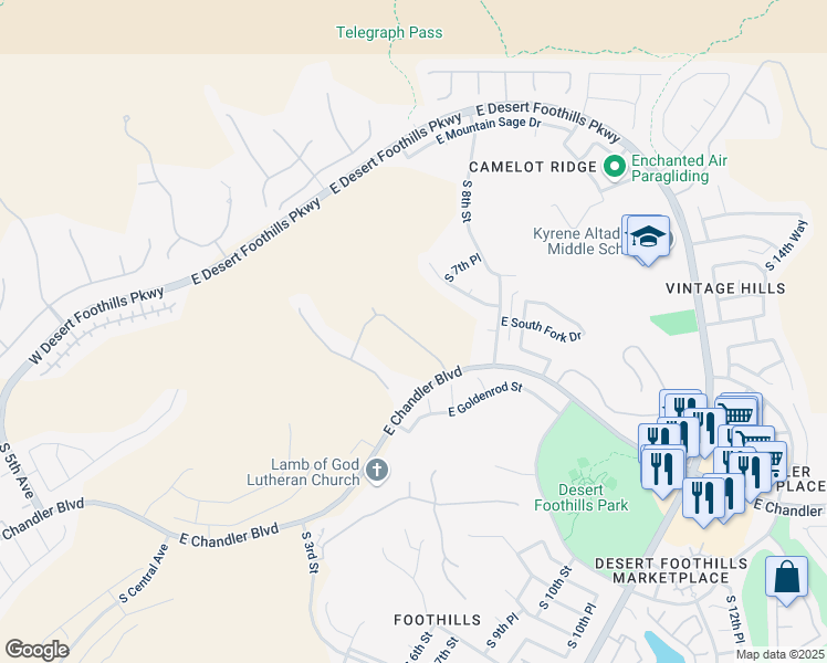map of restaurants, bars, coffee shops, grocery stores, and more near 15004 South 7th Street in Phoenix