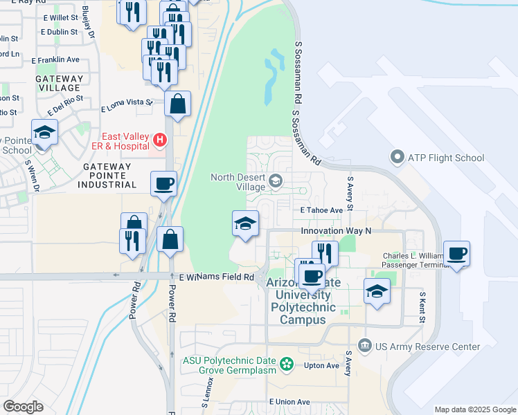 map of restaurants, bars, coffee shops, grocery stores, and more near 5803 South Sagewood in Mesa