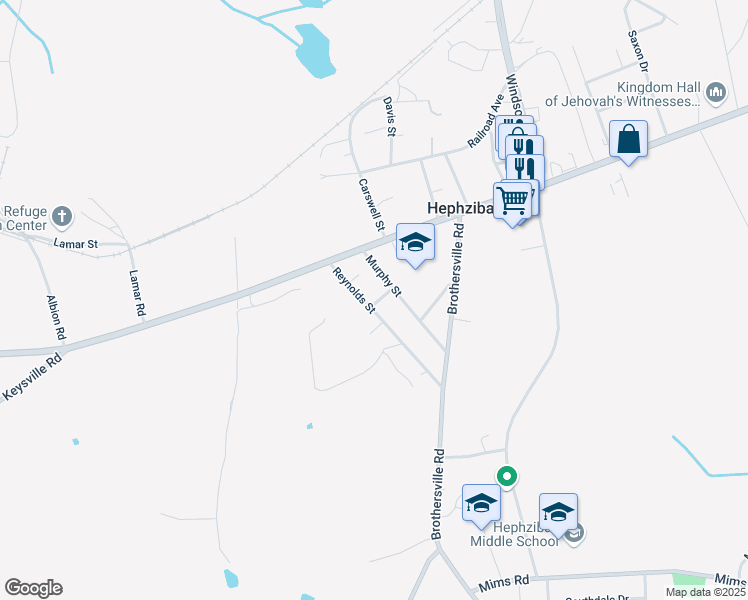 map of restaurants, bars, coffee shops, grocery stores, and more near 4418 Reynolds Street in Hephzibah