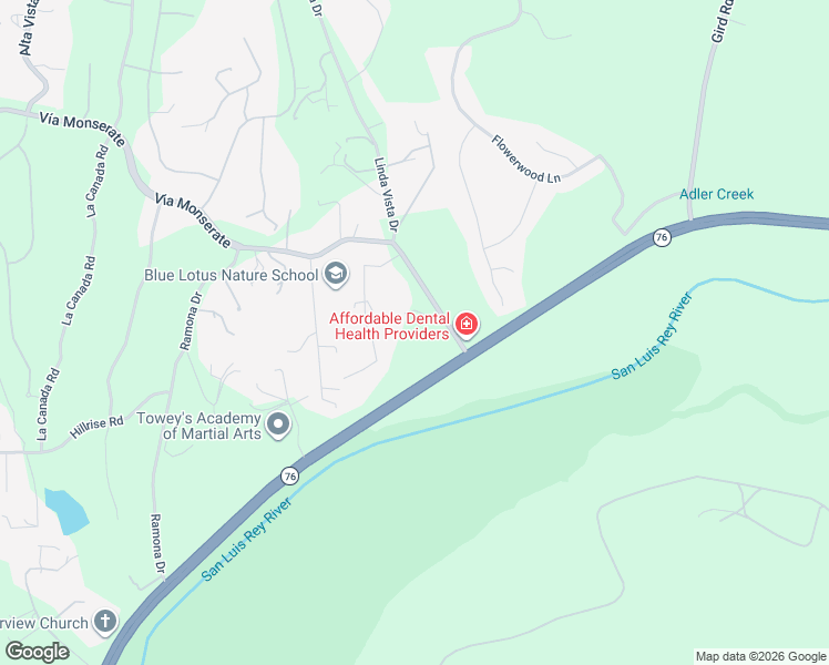 map of restaurants, bars, coffee shops, grocery stores, and more near 2365 Vía Monserate in Fallbrook