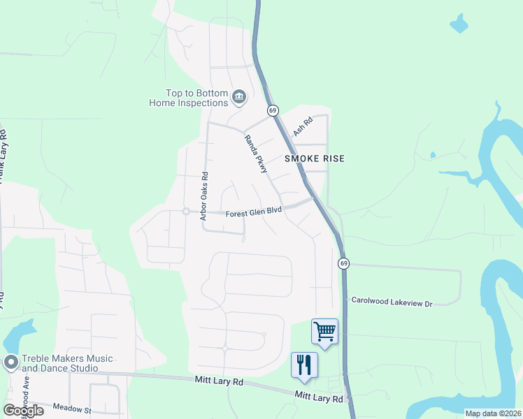 map of restaurants, bars, coffee shops, grocery stores, and more near Burks Parkway in Northport
