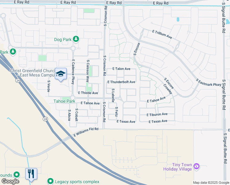 map of restaurants, bars, coffee shops, grocery stores, and more near 10033 East Thistle Avenue in Mesa
