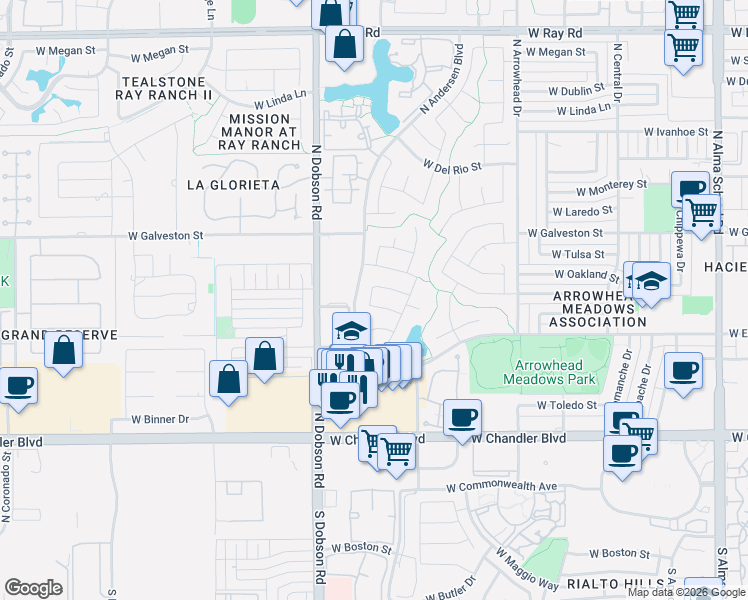 map of restaurants, bars, coffee shops, grocery stores, and more near 1797 West Carla Vista Drive in Chandler