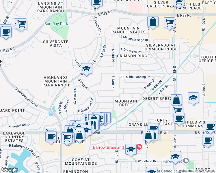 map of restaurants, bars, coffee shops, grocery stores, and more near 4308 East White Aster Street in Phoenix