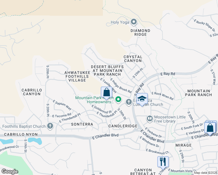 map of restaurants, bars, coffee shops, grocery stores, and more near 2509 East Taxidea Way in Phoenix