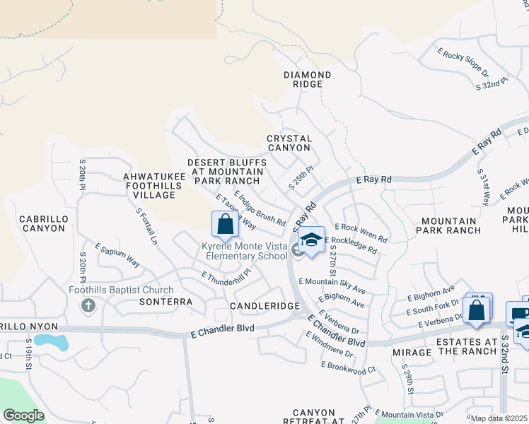 map of restaurants, bars, coffee shops, grocery stores, and more near 2529 East Indigo Brush Road in Phoenix